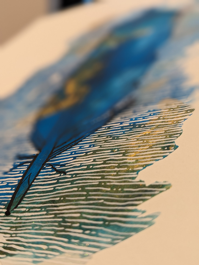 Watercolor and Ink - Feather, detail